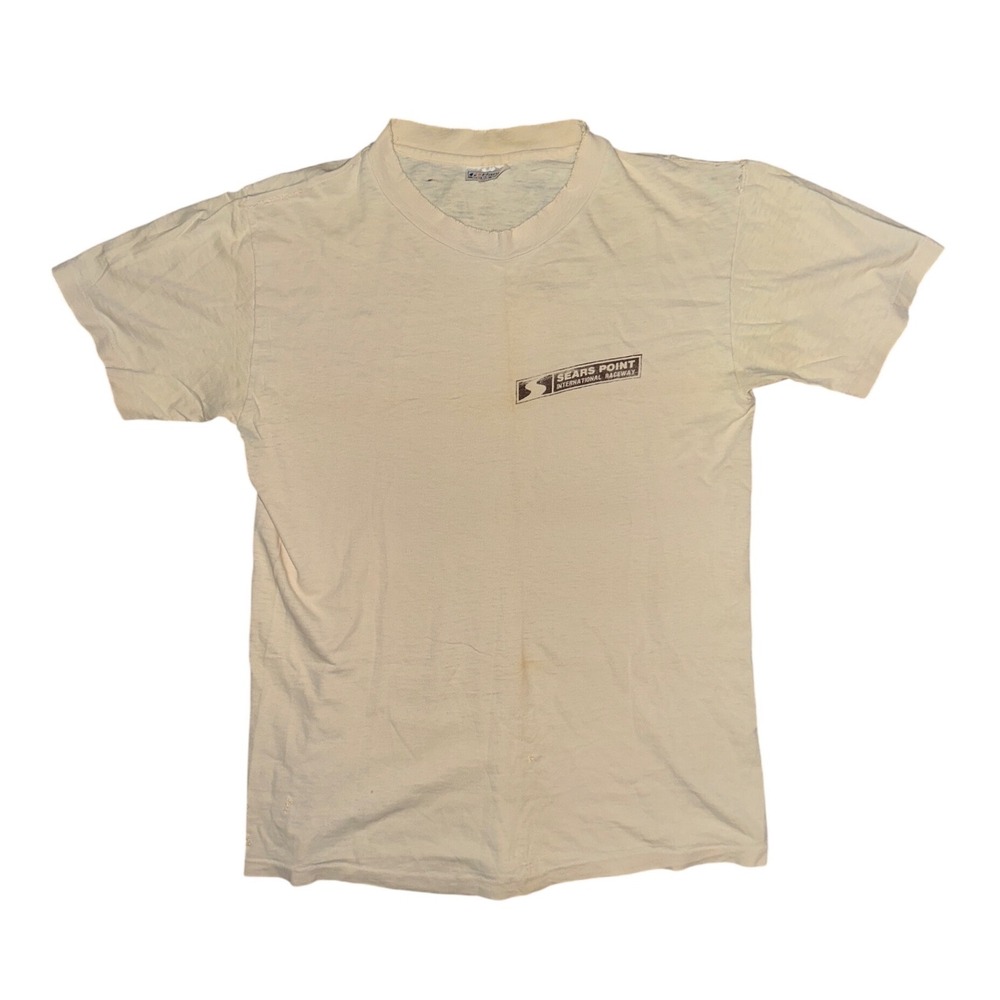 Vintage Hanes Beefy-T Sears Point International Raceway T-Shirt Cream Medium